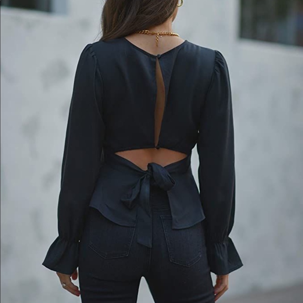 Paola Alberdi Amazon the drop black cutout back peplum blouse size small